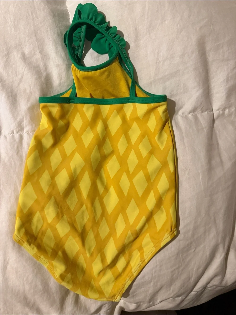 Girls Yellow Pineapple Print One-Piece Swimsuit with Green Ruffle Straps